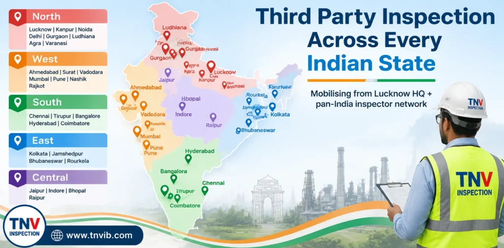 TNV third party inspection services locations India — pan India coverage from Lucknow to Tirupur Surat Pune Kolkata and beyond