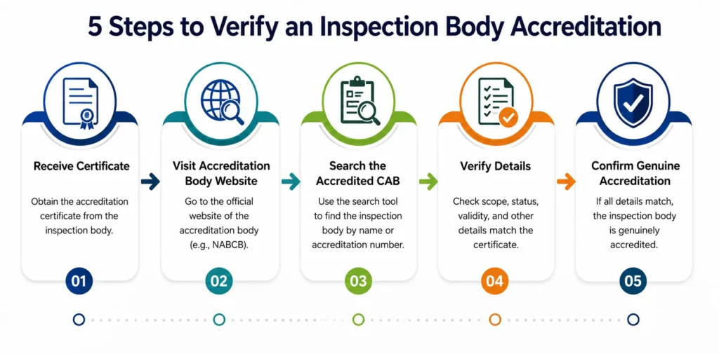 How to verify inspection body accreditation India 5-step verification flowchart