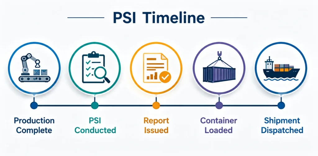 Pre-Shipment Inspection (PSI) process timeline from production completion to shipment dispatch by TNV Inspection Division