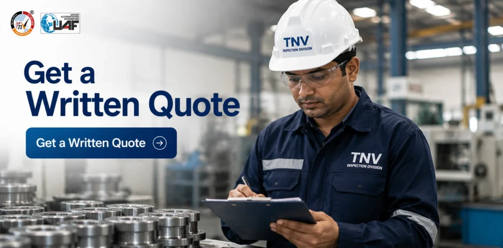 TNV third party inspection cost India get transparent written quote from UAF accredited inspection company