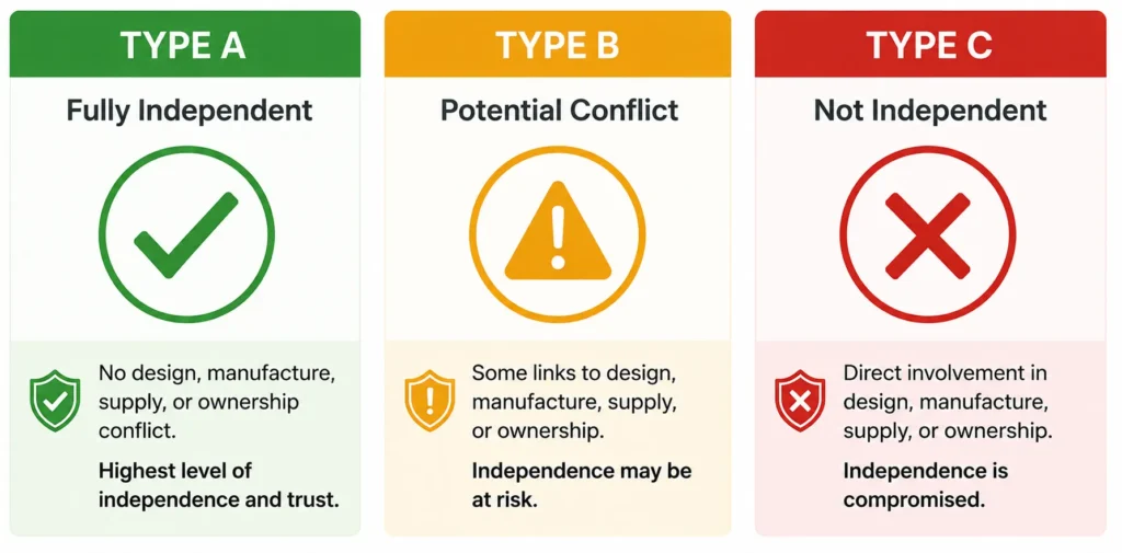 Type A vs Type B vs Type C inspection body India why Type A is required for third party inspection