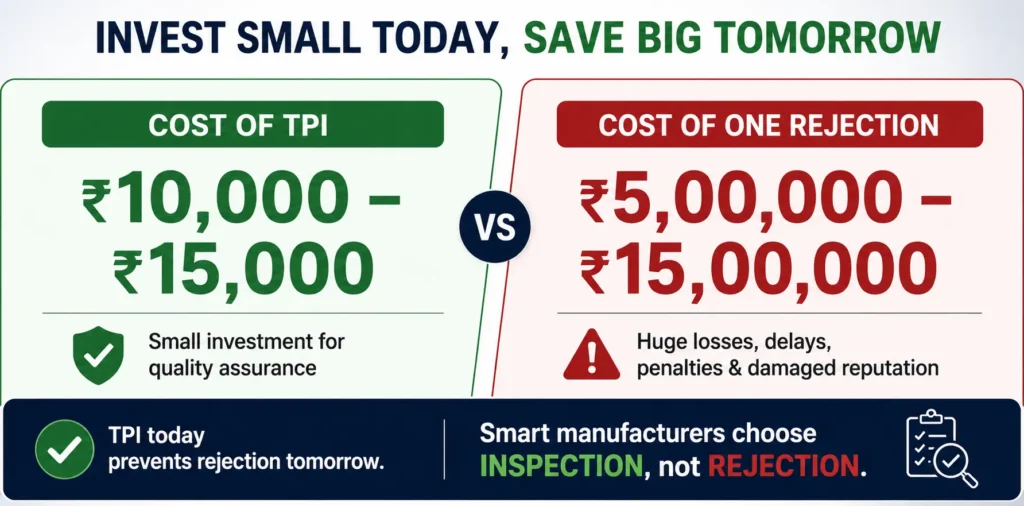 Third party inspection cost vs rejection cost India ROI calculation for Indian manufacturers 2026